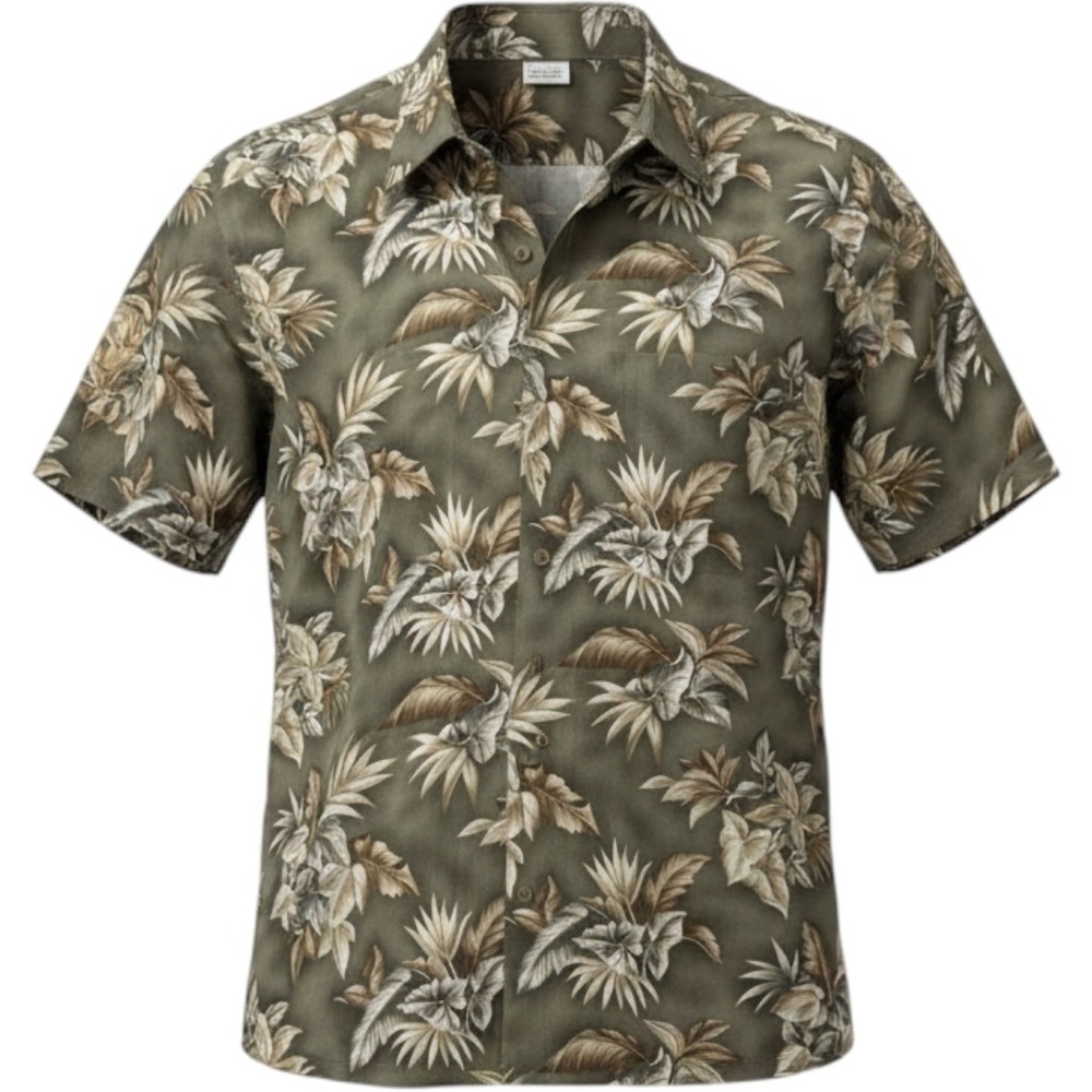 Pierre Cardin Mens Shirt Multicolor Hawaiian Button Up Palms 100% Cotton Sz L